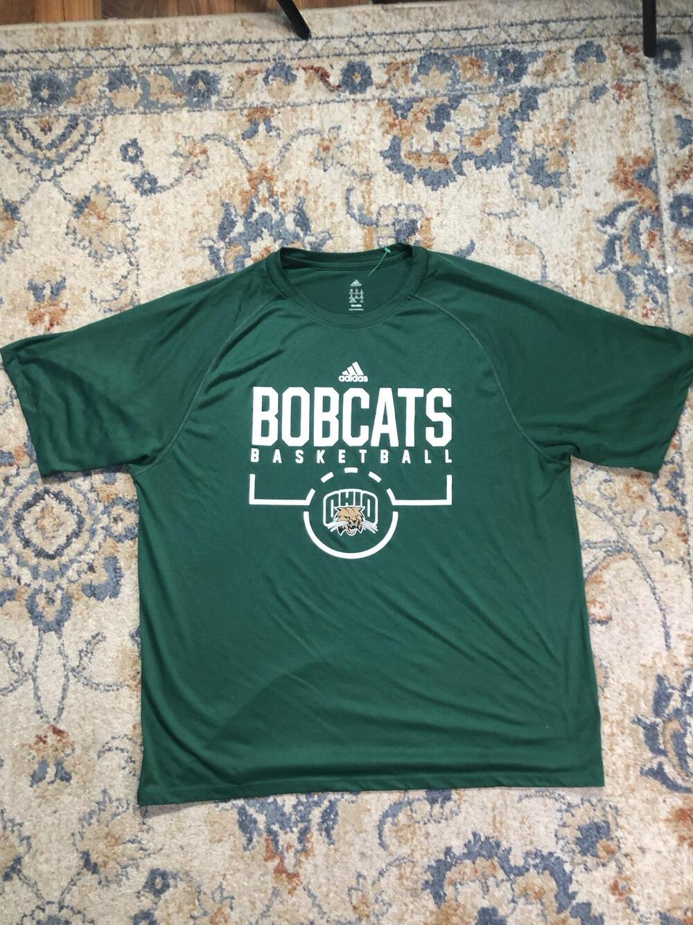 Ohio Bobcats Shirt Mens 2XL Green NCAA Basketball Adidas Climalite Graphic Tee